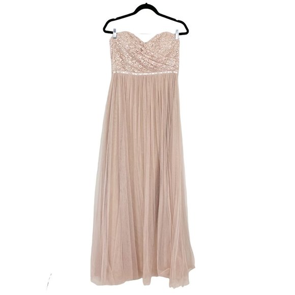 Jenny‎ Yoo Woman's Sz 10 Blush Pink Strapless Lace and Tulle Bridesmaid Dress - Picture 2 of 9